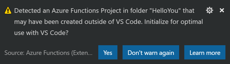 Detected Azure Functions Project Prompt
